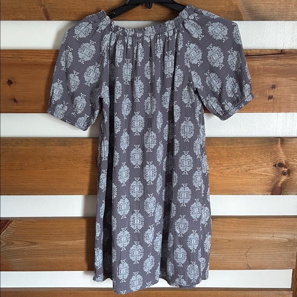 Wonderly Gray and White Patterned Mini Dress Size PM 100% Cotton Puff Sleeves - Picture 6 of 13